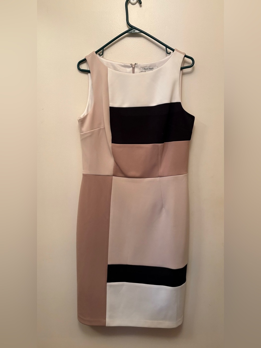 White House Black Market Neutral Colorblock Midi Sheath Dress